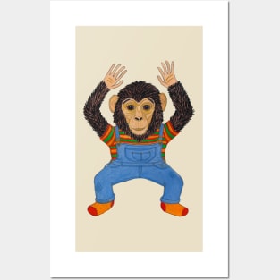 Dancing Chimpanzee Wearing Overalls Posters and Art